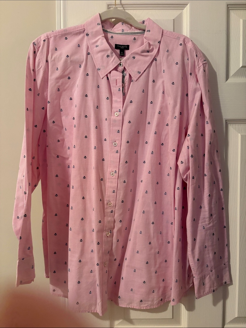 Talbots Pink Button-Down Shirt with Navy Micro Motif